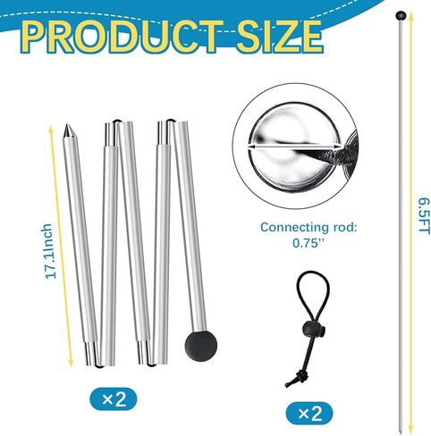 UMARDOO Family Beach Tent Extra Replacement Aluminum Foldable Poles, Portable Telescoping Tent Poles for Awnings Canopy (2pc) in Kuwait