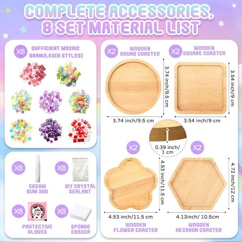 8 Sets DIY Glass Mosaic Tiles for Crafts, Mixed Color Mosaic Kits with Wooden Coaster Adults DIY Coasters Kit for Coaster Handmade Home Gifts in Saudi Arabia