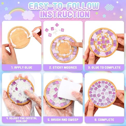 8 Sets DIY Glass Mosaic Tiles for Crafts, Mixed Color Mosaic Kits with Wooden Coaster Adults DIY Coasters Kit for Coaster Handmade Home Gifts in Saudi Arabia