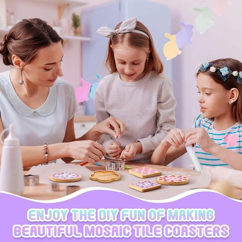 8 Sets DIY Glass Mosaic Tiles for Crafts, Mixed Color Mosaic Kits with Wooden Coaster Adults DIY Coasters Kit for Coaster Handmade Home Gifts in Saudi Arabia