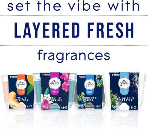 Glade Candle Yuzu & White Peach, Fresh Collection, Fragrance Candle Infused with Essential Oils, Air Freshener Candle, 3-Wick Candle, 6.8 Oz in Saudi Arabia