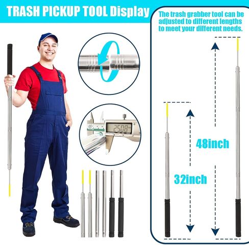 Trash Pickup Tool,48Inch Trash Picker Upper Grabber High-Duty Stainless Steels Tip Lightweight & Reinforcement Garbage Debris Nabber Litter Picker Grabber Durability Reacher Yard Stick in Kuwait