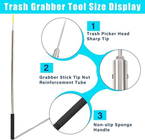 Trash Pickup Tool,48Inch Trash Picker Upper Grabber High-Duty Stainless Steels Tip Lightweight & Reinforcement Garbage Debris Nabber Litter Picker Grabber Durability Reacher Yard Stick in Kuwait