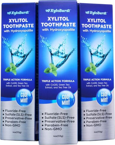 Xyloburst Natural Fluoride-Free Xylitol Premium Toothpaste with Xylitol and CoQ10 Cool Mint - SLS-Free, Paraben Free, Cruelty Free, 4 Ounce Tube Made in The USA (1 Tube) in Saudi Arabia