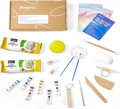 مجموعة الفخار، مجموعة الطين الجاف بالهواء للمبتدئين، مجموعة الفخار المصنوعة منزليًا، مجموعة الطين الجاف بالهواء بنفسك، مجموعة الفخار مع مجموعة الطلاء، الورنيش، 10 طلاء، فرش، إسفنجة، هدايا للأطفال، عيد الأم in Kuwait