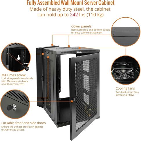 Tecmojo 12U Wall Mount Server Cabinet,21.7inch Depth Standard Network Rack&Cabinet,Professional Network Cabinet,Wall Mount Server Rack for 19inch Equipment,Fully Assembled,Swing Out,Glass Door in Saudi Arabia