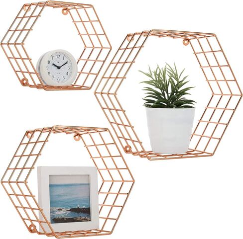 MyGift Black Metal Wall Mounted Crystal Display Shelf, Modern Wire Decorative Floating Shelves for Bedroom Living Room Office, Set of 3 in Saudi Arabia