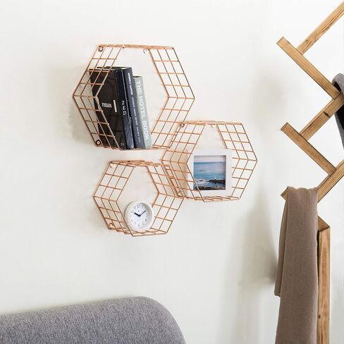 MyGift Black Metal Wall Mounted Crystal Display Shelf, Modern Wire Decorative Floating Shelves for Bedroom Living Room Office, Set of 3 in Saudi Arabia