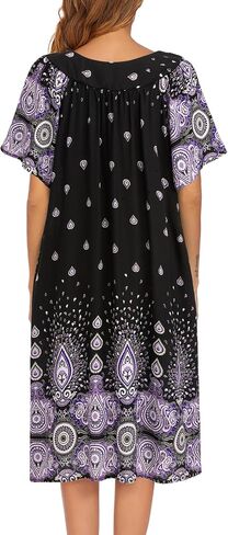 Ekouaer فساتين صالة نسائية Duster Housecoat قصيرة الأكمام صيفية خفيفة الوزن مطبوعة للنساء من القطن Moo Moo House Dress قمصان النوم بيجامة فستان الفناء in Saudi Arabia