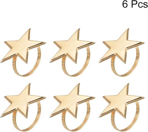 uxcell Metal Napkin Rings Set of 6, Star Napkin Ring Holder Buckle for Dining Table Decorations Wedding Birthday Holiday Party, Silver Tone in Saudi Arabia