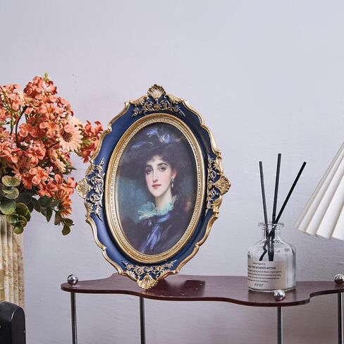 إطار صورة بيضاوي مقاس 5 × 7، إطار صورة من الراتنج مصنوع يدويًا ومزخرف على شكل زهرة بيضاء مع حامل وخطاف وحصيرة، لإطارات الصور على سطح الطاولة والجدار in Kuwait