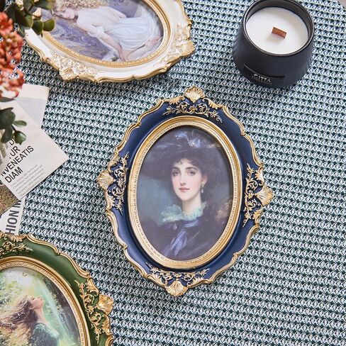 إطار صورة بيضاوي مقاس 5 × 7، إطار صورة من الراتنج مصنوع يدويًا ومزخرف على شكل زهرة بيضاء مع حامل وخطاف وحصيرة، لإطارات الصور على سطح الطاولة والجدار in Kuwait