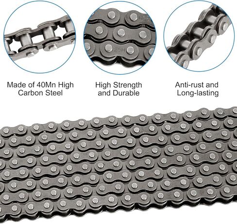 سلسلة دوارة Belleone 25 بطول 3 أقدام مع 10 وصلات توصيل وكسارة سلسلة، 25 سلسلة قيادة متوافقة مع دراجة صاروخية Razor 50cc MX500 MX650 SX500، مناسبة لسيارات Go Karts/الدراجات الصغيرة/الدراجات الترابية/الدراجات البخارية/ATV in Kuwait