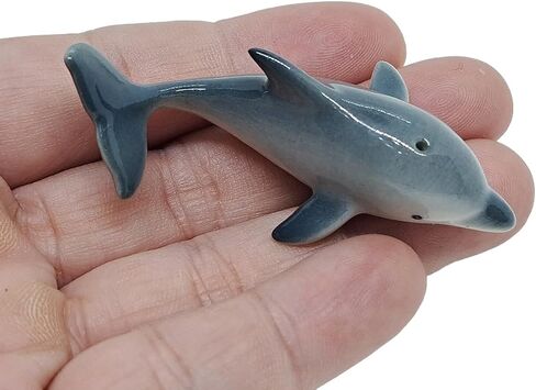 Tiny 1¼" Long Grey Red Dolphin Figurine - Miniature Hand Made Painted Ceramic Dolphins Porpoise Fish and Marine Mammal Sea Animals Porcelain Decorative Collectible Figurines Décor Gifts in Saudi Arabia