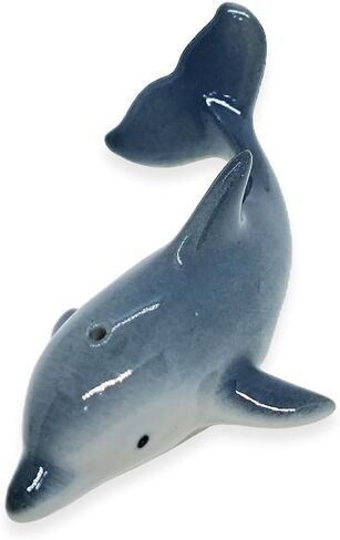 Tiny 1¼" Long Grey Red Dolphin Figurine - Miniature Hand Made Painted Ceramic Dolphins Porpoise Fish and Marine Mammal Sea Animals Porcelain Decorative Collectible Figurines Décor Gifts in Saudi Arabia