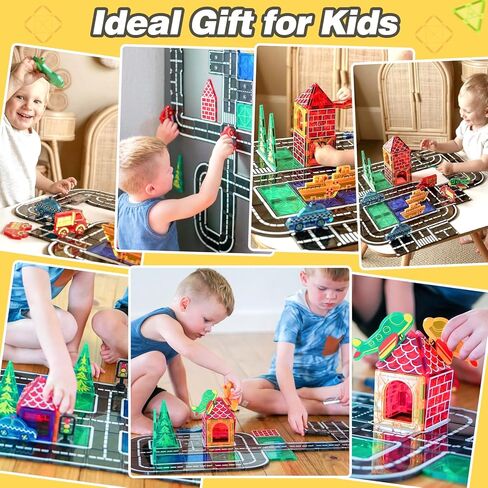 Kids Games Magnetic Tiles with 2 Cranes Construction Toys Set Sensory Toys for Boys Girls Ages 3-6 5-7 8-13, Gifts for 3+ Year Old Boys Girls Toddler Outdoor Kids Toys with Car in Saudi Arabia