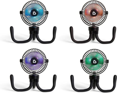 Munchkin® Stroller Fan - Portable Baby Cooling System with 4 Speeds, Rechargeable Battery, and Entertaining LED Lights, Black with Multicolored Lights in Saudi Arabia