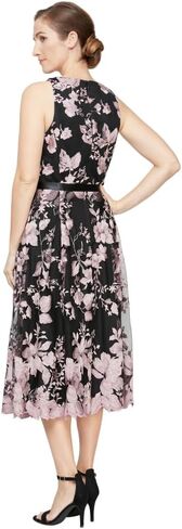 Alex Evenings Women's Sleeveless Midi Dress with Elegant Embroidery, Full Skirt and Tie Belt (Petite and Regular Sizes) in Saudi Arabia
