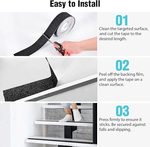 شريط قبضة مضاد للانزلاق 360 ترونيكس، شريط مقبض مانع للانزلاق للسلالم الخارجية وجر الخطوات، 80 حبيبة مقاومة للماء وغير قابلة للانزلاق لمنحدر خطوات الدرج، أسود (2 بوصة × 33 قدم) in Kuwait