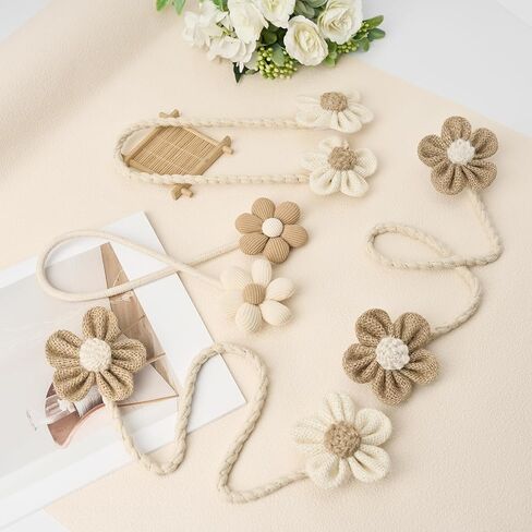 NICEEC 4 Pack Cute Hand-Woven Flower Curtain Tiebacks Boho Farmhouse Style Home Decor Drape Tie Backs Adjustable Natural Cotton Rope Curtain Holdbacks for Home Office Window Draperies (C-Coffee) in Saudi Arabia