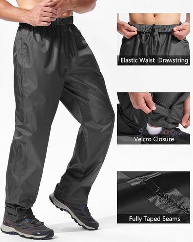 Men's Rain Pants, Waterproof Lightweight Outdoor Trousers for Hiking Fishing Windproof Rain Over Pants Brown in Saudi Arabia