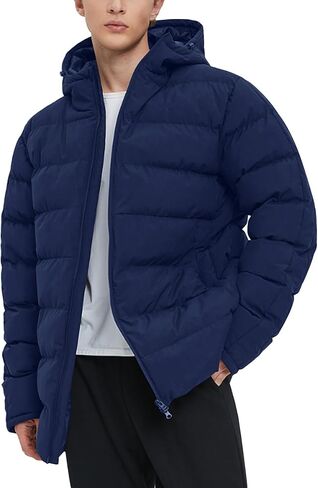 Flygo Mens Hooded Puffer Jacket Insulated Winter Waterproof Warm Coat Zipper Down Quilted Jackets in Saudi Arabia