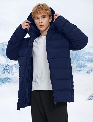 Flygo Mens Hooded Puffer Jacket Insulated Winter Waterproof Warm Coat Zipper Down Quilted Jackets in Saudi Arabia
