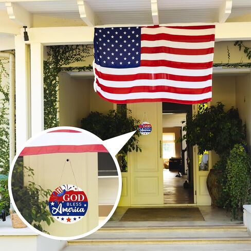 4Th Of July Hanging Wooden Sign With Sisal Rope - 10 Inches Round Door Sign, Patriotic Decor Wooden Plaque, Welcome Sign For Front Door, Home & Office Decoration & Accessories - D09 in Saudi Arabia