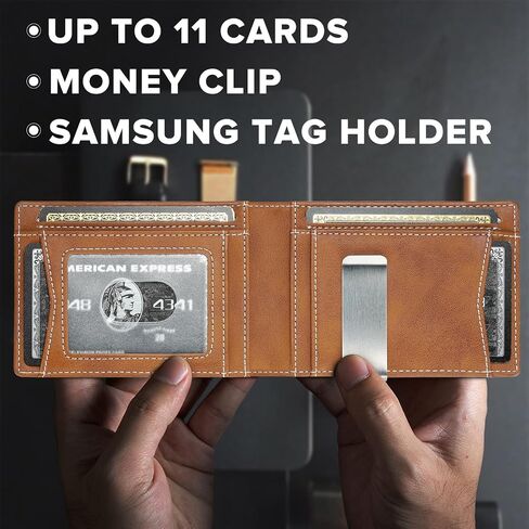 محفظة furid الرجالية لهاتف Samsung Galaxy SmartTag2: محفظة رفيعة بسيطة متوافقة مع علامة Samsung Tracker - محفظة جلدية ثنائية الطي تحجب RFID مع مشبك نقود in Kuwait