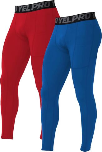 Queerier Men's Compression Pants Running Tights Pockets Sports Spandex Leggings Workout Cycling Athletic Thermal Pant in Saudi Arabia