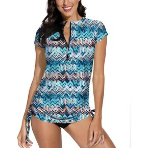 قميص سباحة نسائي للحماية من الأشعة فوق البنفسجية يسمح بالتهوية وأكمام قصيرة لركوب الأمواج من الأمام بنصف سحاب واقي من الطفح الجلدي مقاس XS in Kuwait