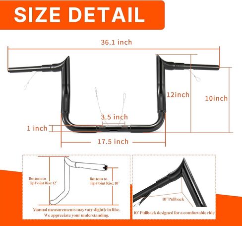 10" Rise Ape Hangers 1-1/2" Bagger Handlebars for Harley 1996-2023 Street Glide FLHX/Electra Glide FLHT/Ultra Limited FLHTK/Tri-Glide FLHTCUTG Models, Chrome in Kuwait