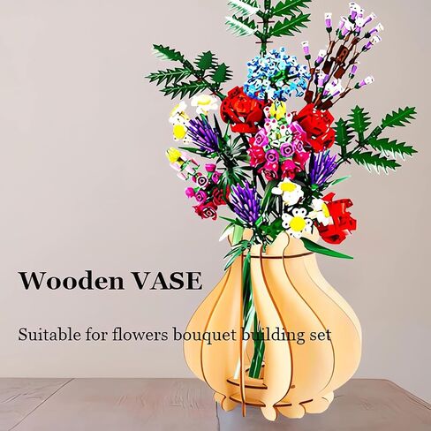 Vase for Lego Flowers - Wooden Puzzle Vase for Lego Flower Bouquet Building Set - Display Stand for Lego Roses Cherry Blossom Sunflower Tulips Daffodils Lotus in Saudi Arabia