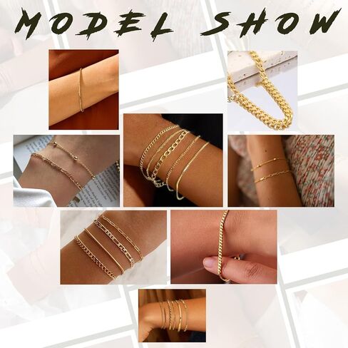 5 قطع من أساور سلسلة ذهبية للنساء، سوار شفاه أنيق مطلي بالذهب عيار 14 قيراط قابل للتعديل، مجموعة أساور رفيعة قابلة للتكديس للفتيات المراهقات in Kuwait