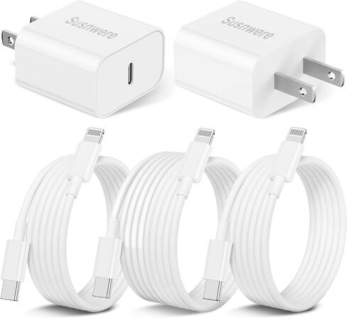 iPhone 14 13 12 Charger Fast Charging, 2 Pack 20W Fast PD USB C Wall Charger Adapter with 3Pack 6Ft USB C to Lightning Cable (MFi Certified) for 14/14 Plus/14 Pro/14 Pro Max/13/ Yellow in Kuwait