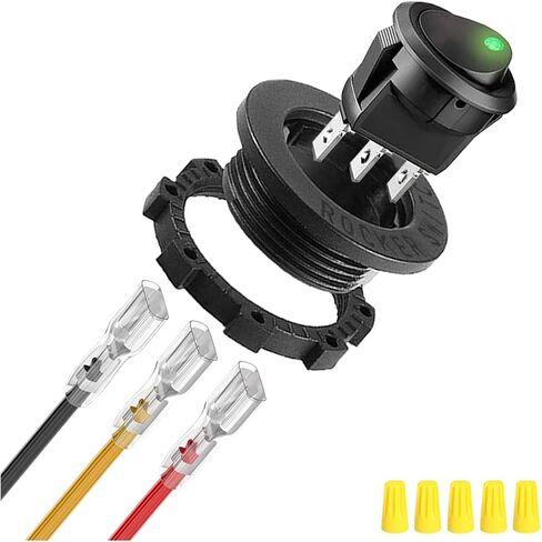 4Pcs Round Rocker Switch Shell DC 12V 20A 24V 10A,Yellow LED Lighted Switch SPST 3 Pin On Off 12 Volt DC Toggle Switch for Automotive Car Boat RV with Round Shell Locked Terminal Wires in Saudi Arabia
