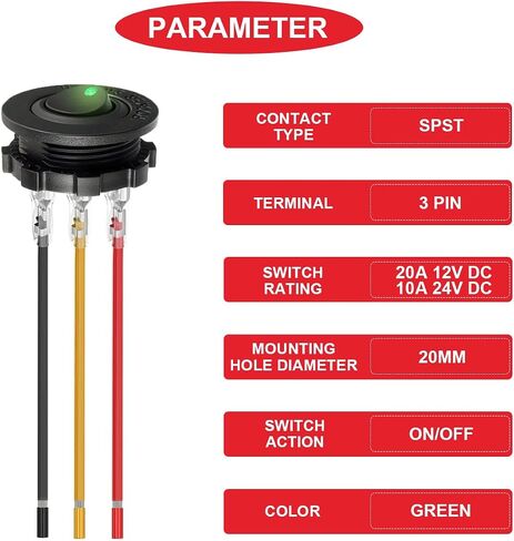 4Pcs Round Rocker Switch Shell DC 12V 20A 24V 10A,Yellow LED Lighted Switch SPST 3 Pin On Off 12 Volt DC Toggle Switch for Automotive Car Boat RV with Round Shell Locked Terminal Wires in Saudi Arabia