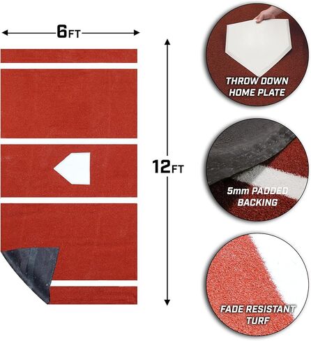 On Deck Sports 12' x 6' Indoor/Outdoor Baseball & Softball Clay Unpadded Batting Mat with Throwdown Home Plate (Lined & Urethane Backing) in Kuwait