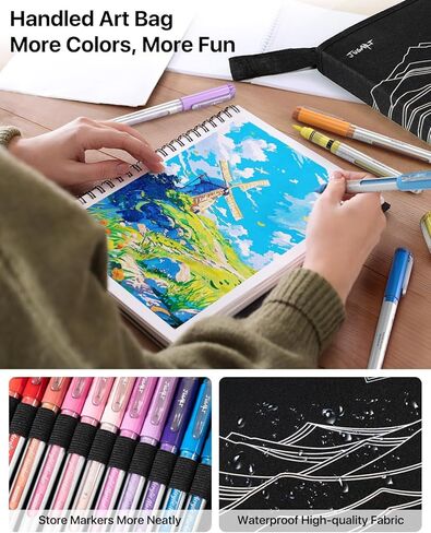 JusArt 30 Colors Acrylic Paint Markers Brush Tip, Water Based Paint Pens with Automatic Ink-Control, Waterproof 1-8mm Flexible Tip Acrylic Markers for Rock Painting, Wood, Fabric, Egg, Art Supplies in Kuwait