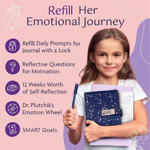 Journal with Lock & Daily Prompts for Tweens - Refillable Vegan Leather Diary for Girls, Teens, & Women - Emotional Growth & Self-Reflection - Locked Personal Notebook with Support Tools in Saudi Arabia