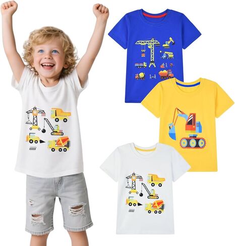 تي شيرت HILEELANG للأطفال الصغار بأكمام قصيرة تي شيرت صيفي قطني كاجوال برقبة مستديرة ورسومات جرافيك in Kuwait