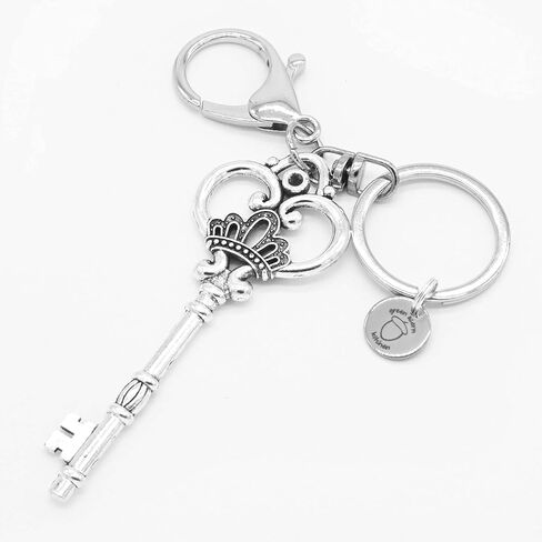 Antique Key Keychain - Large Victorian Crown Key Charm - Skeleton Key - Swivel Keyring and Clip - Retro Steam Punk Key Chain - Santa Key - Handmade by Green Acorn Kitchen in Saudi Arabia