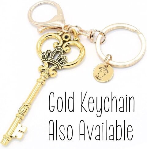 Antique Key Keychain - Large Victorian Crown Key Charm - Skeleton Key - Swivel Keyring and Clip - Retro Steam Punk Key Chain - Santa Key - Handmade by Green Acorn Kitchen in Saudi Arabia