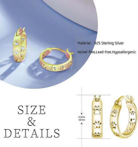 Paw Earrings 925 Sterling Silver Cat Dog Paw Print Hoop Earrings Animal Cat Dog Jewelry Gifts for Womens Girls in Kuwait