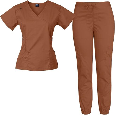 Medgear Women's 12-Pocket Stretch Jogger Scrub Set (Wine, Large) in Saudi Arabia