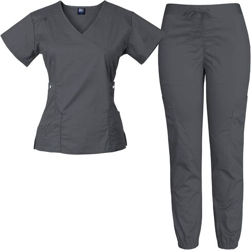 Medgear Women's 12-Pocket Stretch Jogger Scrub Set (Wine, Large) in Saudi Arabia