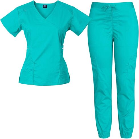 Medgear Women's 12-Pocket Stretch Jogger Scrub Set (Wine, Large) in Saudi Arabia