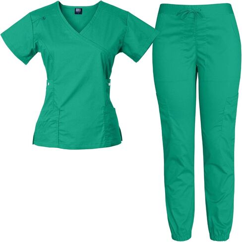 Medgear Women's 12-Pocket Stretch Jogger Scrub Set (Wine, Large) in Saudi Arabia