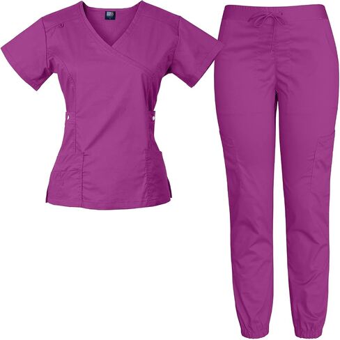 Medgear Women's 12-Pocket Stretch Jogger Scrub Set (Wine, Large) in Saudi Arabia