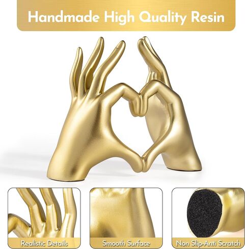 Heart Hands Sculpture - Gold Decor for Living Room - Small Heart Shaped Table Statues for Home Decor - Cute Shelf Sculptures Home Decor Aesthetic - I Love You Gifts Girlfriend Women Wife Anniversary in Saudi Arabia